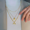 Multilayer Necklace With Star Moon Pendant In Titanium Steel Electroplated Simple Temperament Water Wave Chain