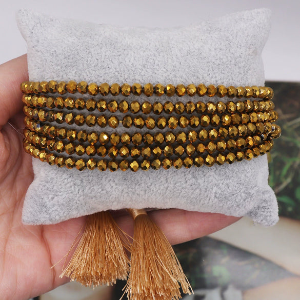 Multilayer Round Handmade Beaded Bracelet With Tassel Glass Glaze Geometric Personality Style Unisex