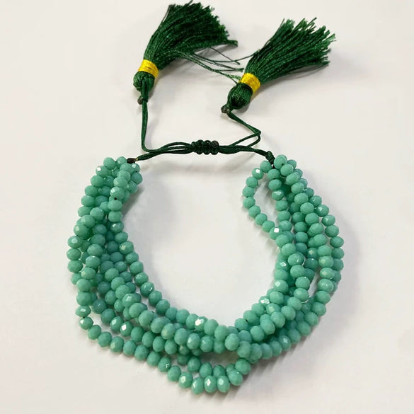Multilayer Round Handmade Beaded Bracelet With Tassel Glass Glaze Geometric Personality Style Unisex