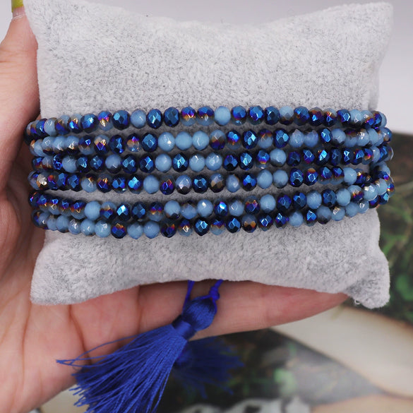 Multilayer Round Handmade Beaded Bracelet With Tassel Glass Glaze Geometric Personality Style Unisex