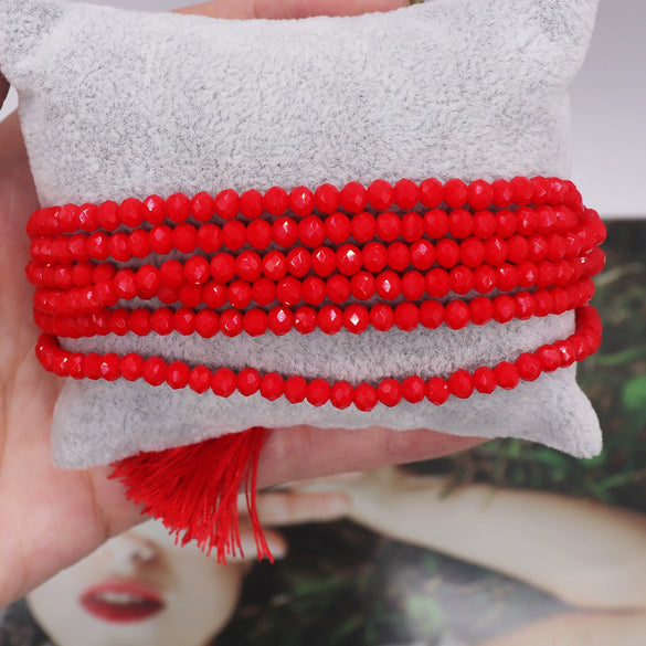 Multilayer Round Handmade Beaded Bracelet With Tassel Glass Glaze Geometric Personality Style Unisex