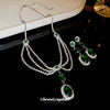 Multilayer Silver Needle Diamond Necklace And Earrings Set With Rhinestone Love Water Drops Bell Pattern For Women Highgrade Elegant Retro Jewelry