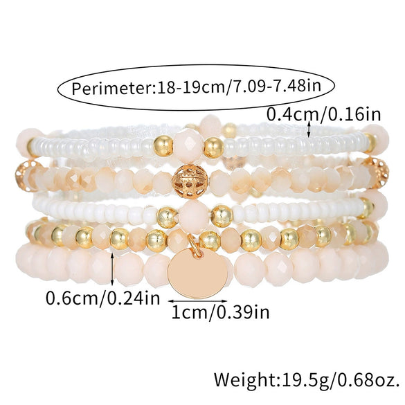 Multilayer Stacked Bracelet Bohemian Style Handmade Alloy Glass Rice Bead Geometric Pendant Unisex