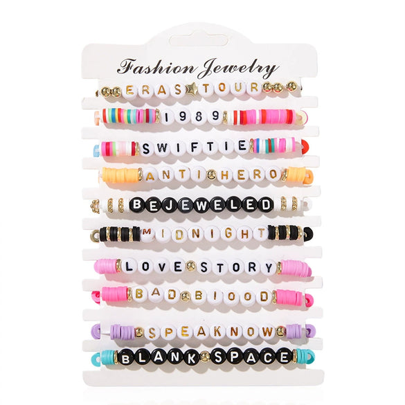 Multilayer Stacking Combination Bracelet Soft Clay Handmade Bohemian Letter Beads Jewelry For Unisex