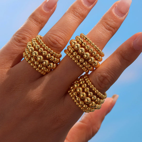 Multilayer Steel Ball Chain Stitching Geometric Opening Ring Fashion Jewelry With Electroplating For Women