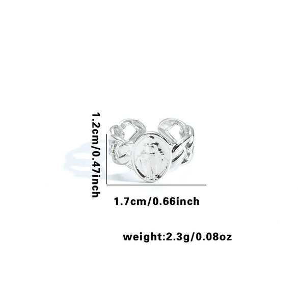 Multilayer Titanium Steel Open Ring With Geometric Style Star Heart Shape Flower Leaves Letters Numbers Text Pattern Electroplated