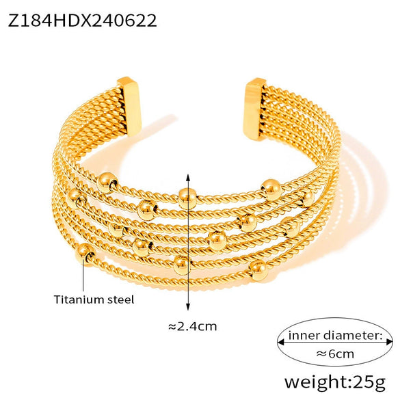Multilayer Twist String Steel Ball Titanium Steel Bracelet 18K Gold Plated