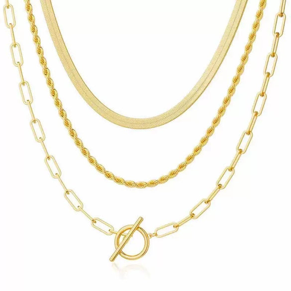 Multilayered Geometric Alloy Choker Necklace With Lobster Clasp Polished And Electroplated Unisex Fashion Jewelry