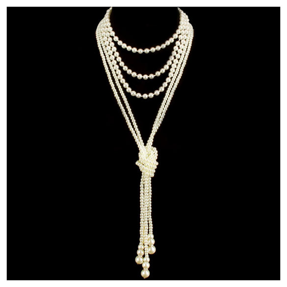 Multilayered Imitation Pearl Necklace Retro Style With Pearlescent Treatment Snake Bone Chain Pendant