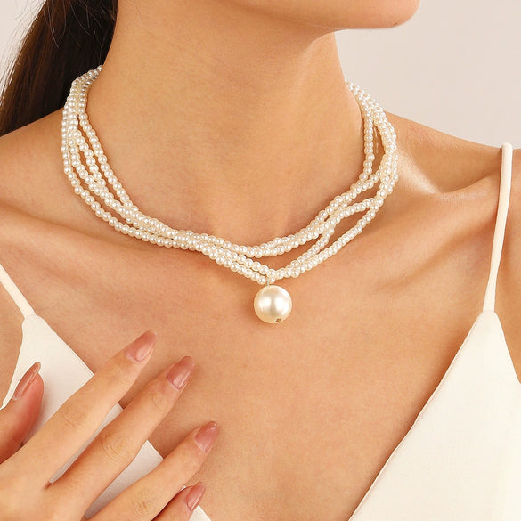 Multilayered Pearl Jewelry Set For Women Alloy Regular Chain Geometric Design