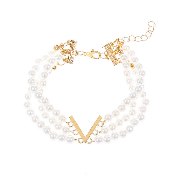 Multilayered Pearl Jewelry Set For Women Alloy Regular Chain Geometric Design