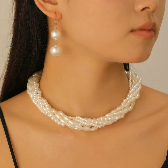 Multilayered Pearl Jewelry Set For Women Alloy Regular Chain Geometric Design