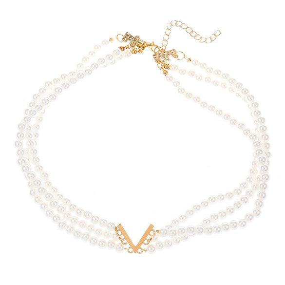 Multilayered Pearl Jewelry Set For Women Alloy Regular Chain Geometric Design