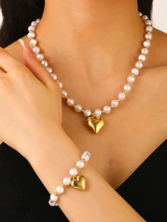 Multilayered Pearl Jewelry Set For Women Alloy Regular Chain Geometric Design