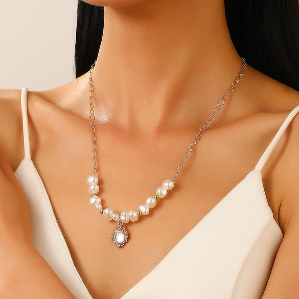 Multilayered Pearl Jewelry Set For Women Alloy Regular Chain Geometric Design
