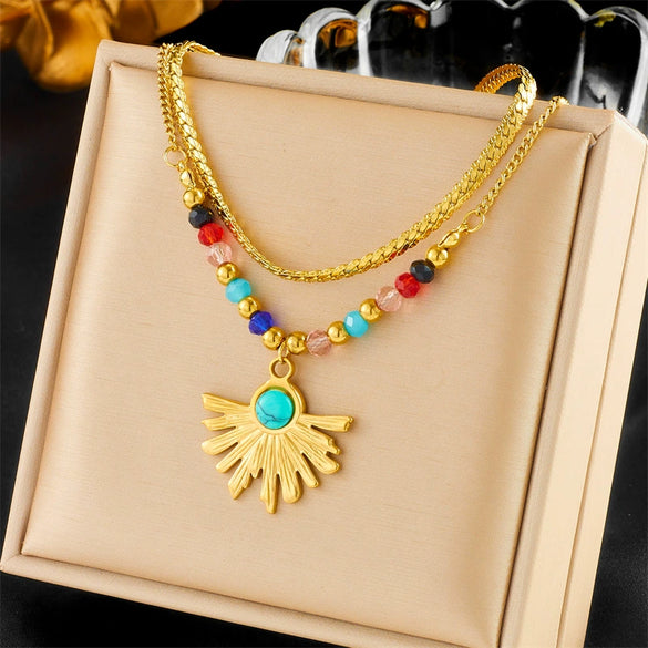 Multilayered Star Tree Of Life Stainless Steel Chain Necklace With Electroplating