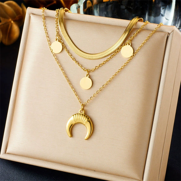 Multilayered Star Tree Of Life Stainless Steel Chain Necklace With Electroplating