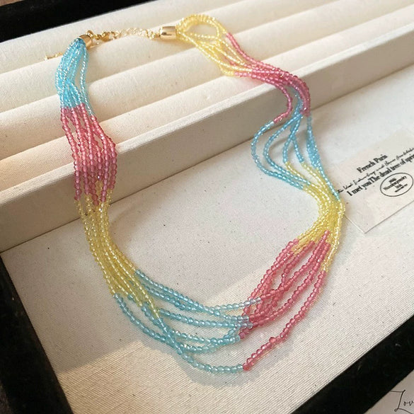 Multilayered Wrapped Artificial Crystal Necklace With Diamond Encrustment Forest Style Small Fresh Clavicle Chain High End Elegant Jewelry For Women