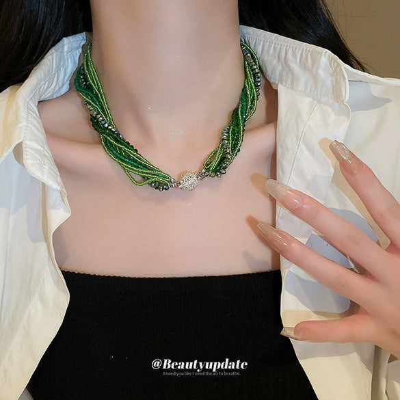 Multilayered Wrapped Artificial Crystal Necklace With Diamond Encrustment Forest Style Small Fresh Clavicle Chain High End Elegant Jewelry For Women