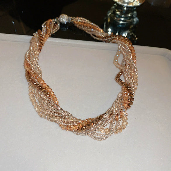 Multilayered Wrapped Artificial Crystal Necklace With Diamond Encrustment Forest Style Small Fresh Clavicle Chain High End Elegant Jewelry For Women