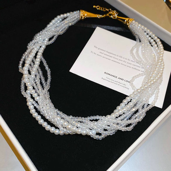 Multilayered Wrapped Artificial Crystal Necklace With Diamond Encrustment Forest Style Small Fresh Clavicle Chain High End Elegant Jewelry For Women