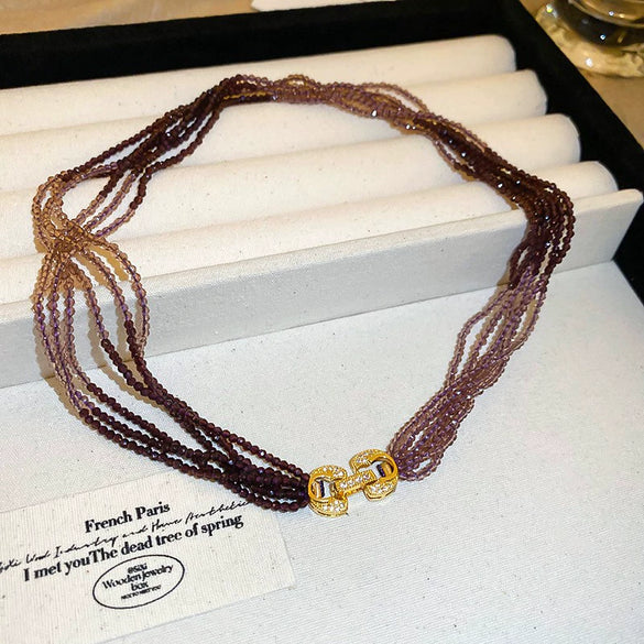 Multilayered Wrapped Artificial Crystal Necklace With Diamond Encrustment Forest Style Small Fresh Clavicle Chain High End Elegant Jewelry For Women