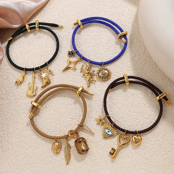 Multipendant Bracelet 316L Stainless Steel 18K Gold Plated Fashion Style