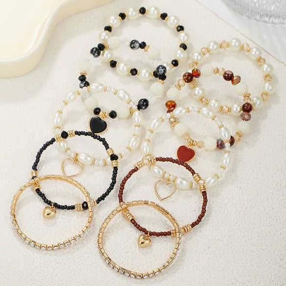 Multipiece Handmade Alloy Rice Beads Pearls Geometric Style Bracelets