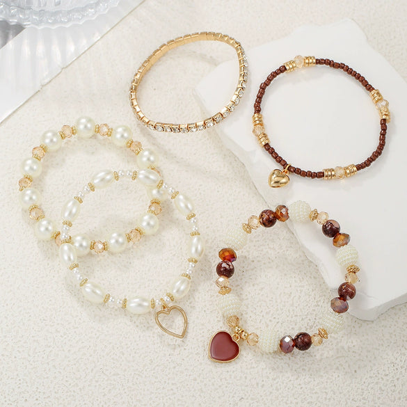 Multipiece Handmade Alloy Rice Beads Pearls Geometric Style Bracelets