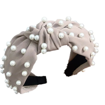 Nail Pearl Knotted  Fabric Pure Color Full Pearl Headband