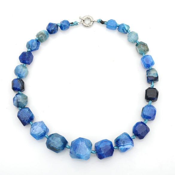 Natural Agate Rhombus Pendant Necklace With Stone Chain Medieval Style Creative Jewelry