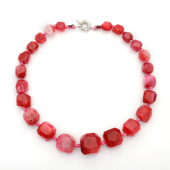 Natural Agate Rhombus Pendant Necklace With Stone Chain Medieval Style Creative Jewelry