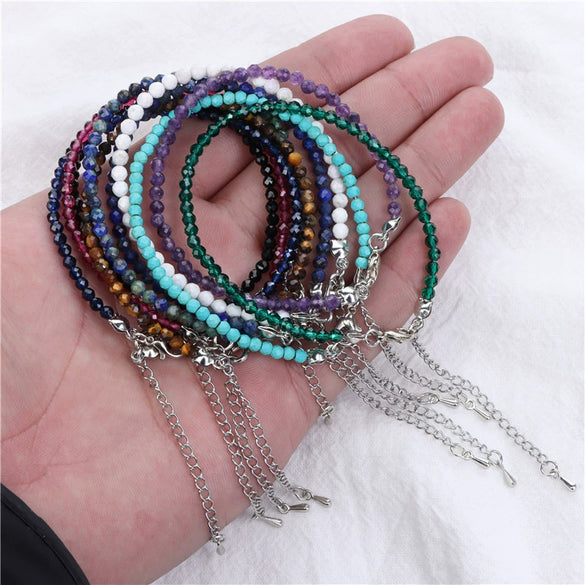 Natural Amethyst Crystal Beaded Women’s Bracelet With Geometric Design Single Strand Bracelet