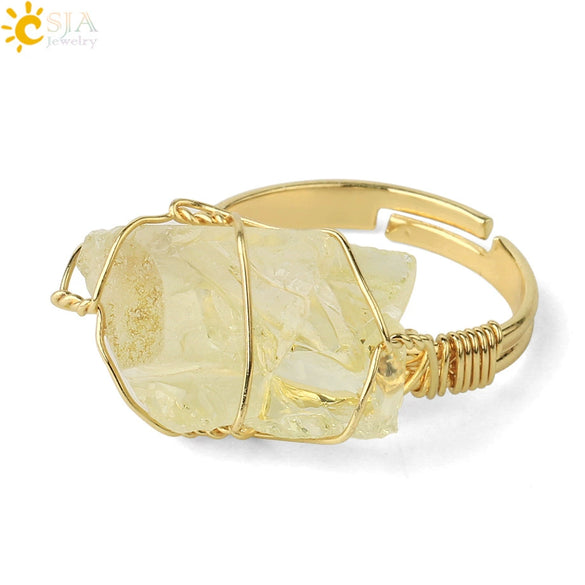 Natural Amethyst Crystal Gold Plated Geometric Open Ring Minimalist Adjustable Statement Jewelry For Women And Unisex Wear