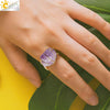 Natural Amethyst Crystal Gold Plated Geometric Open Ring Minimalist Adjustable Statement Jewelry For Women And Unisex Wear
