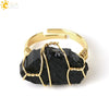 Natural Amethyst Crystal Gold Plated Geometric Open Ring Minimalist Adjustable Statement Jewelry For Women And Unisex Wear