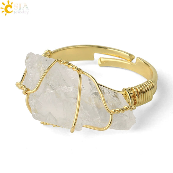 Natural Amethyst Crystal Gold Plated Geometric Open Ring Minimalist Adjustable Statement Jewelry For Women And Unisex Wear