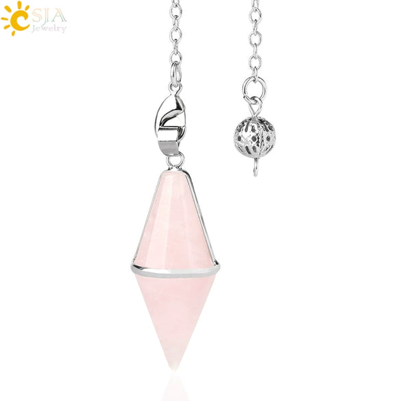 Natural Amethyst Crystal Pendulum Cone Pendant Minimalist Drop Shape Cut Stone Jewelry