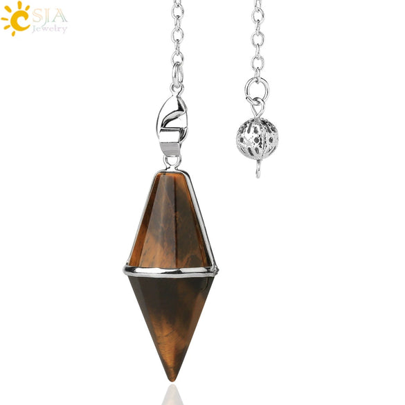 Natural Amethyst Crystal Pendulum Cone Pendant Minimalist Drop Shape Cut Stone Jewelry
