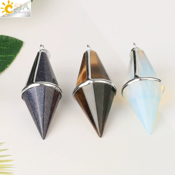 Natural Amethyst Crystal Pendulum Cone Pendant Minimalist Drop Shape Cut Stone Jewelry