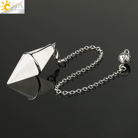 Natural Amethyst Crystal Pendulum Cone Pendant Minimalist Drop Shape Cut Stone Jewelry