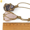 Natural Amethyst Pendant Necklace Handmade With Cowhide Rope Geometric Style