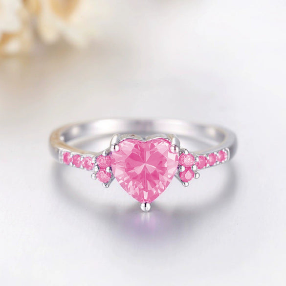 Natural Amethyst Zircon Silver Ring Fashion Wedding Heartshaped Colored Diamond Ring Jewelry  Sales