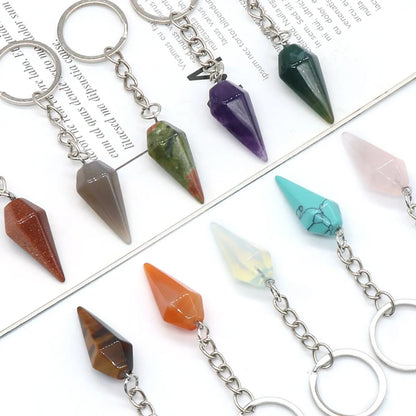 Natural Crystal Agate Stone Hexagonal Cone Key Chain Wholesale Nihaojewelry