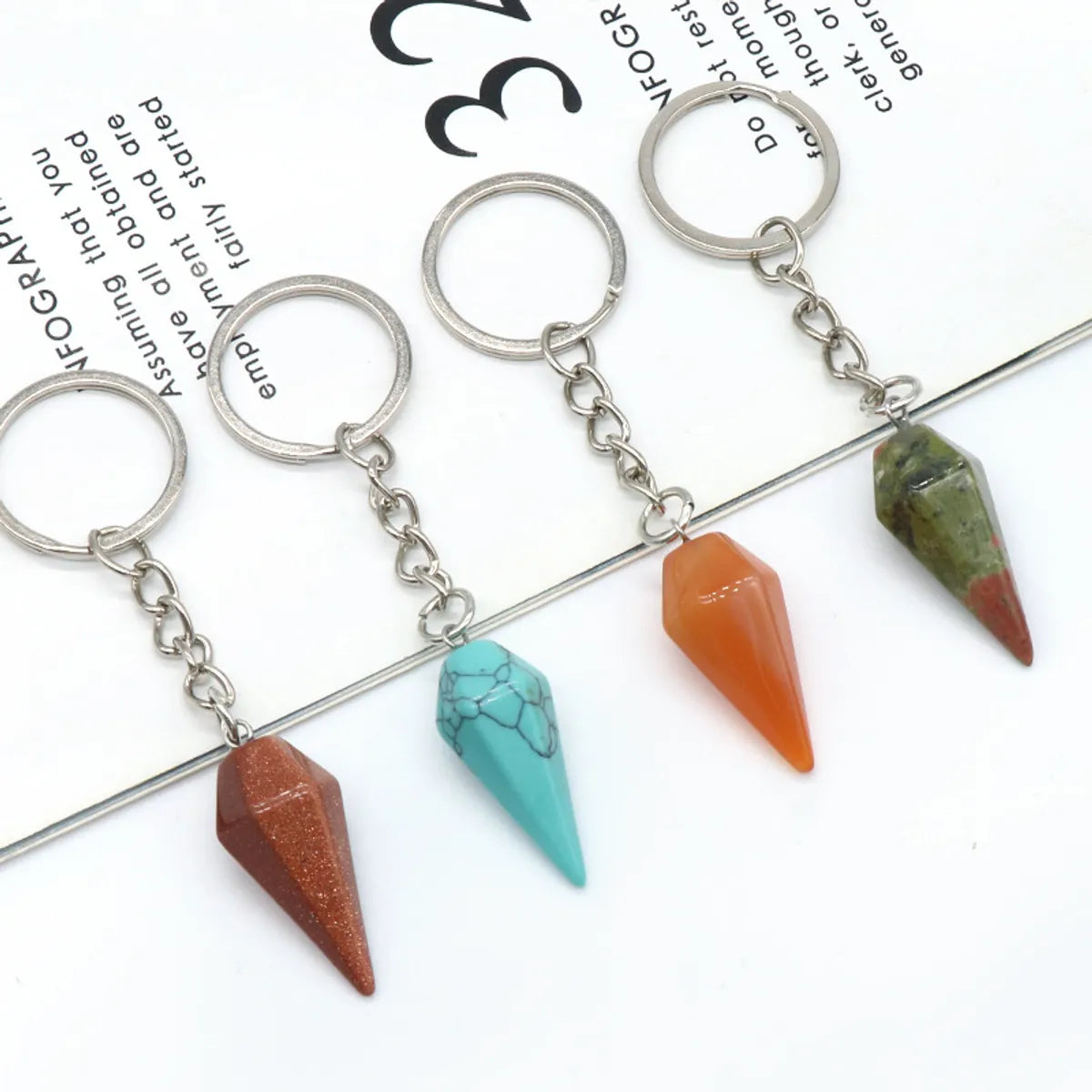 Natural Crystal Agate Stone Hexagonal Cone Key Chain Wholesale Nihaojewelry