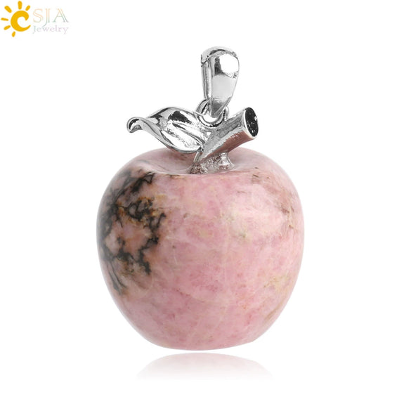 Natural Crystal Apple Pendant Alloy Necklace Women's Fashion Jewelry With Polishing Treatment