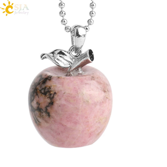 Natural Crystal Apple Pendant Alloy Necklace Women's Fashion Jewelry With Polishing Treatment