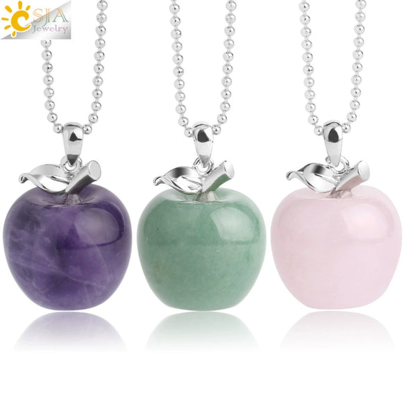 Natural Crystal Apple Pendant Alloy Necklace Women's Fashion Jewelry With Polishing Treatment
