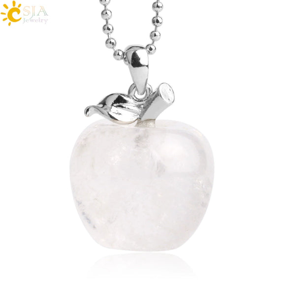 Natural Crystal Apple Pendant Alloy Necklace Women's Fashion Jewelry With Polishing Treatment