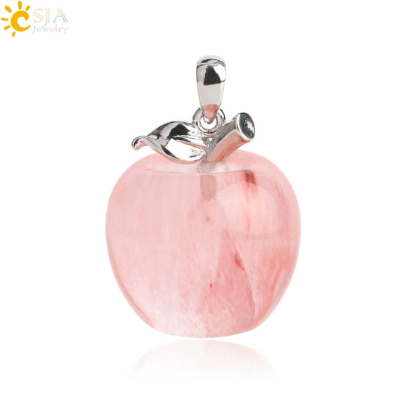 Natural Crystal Apple Pendant Alloy Necklace Women's Fashion Jewelry With Polishing Treatment